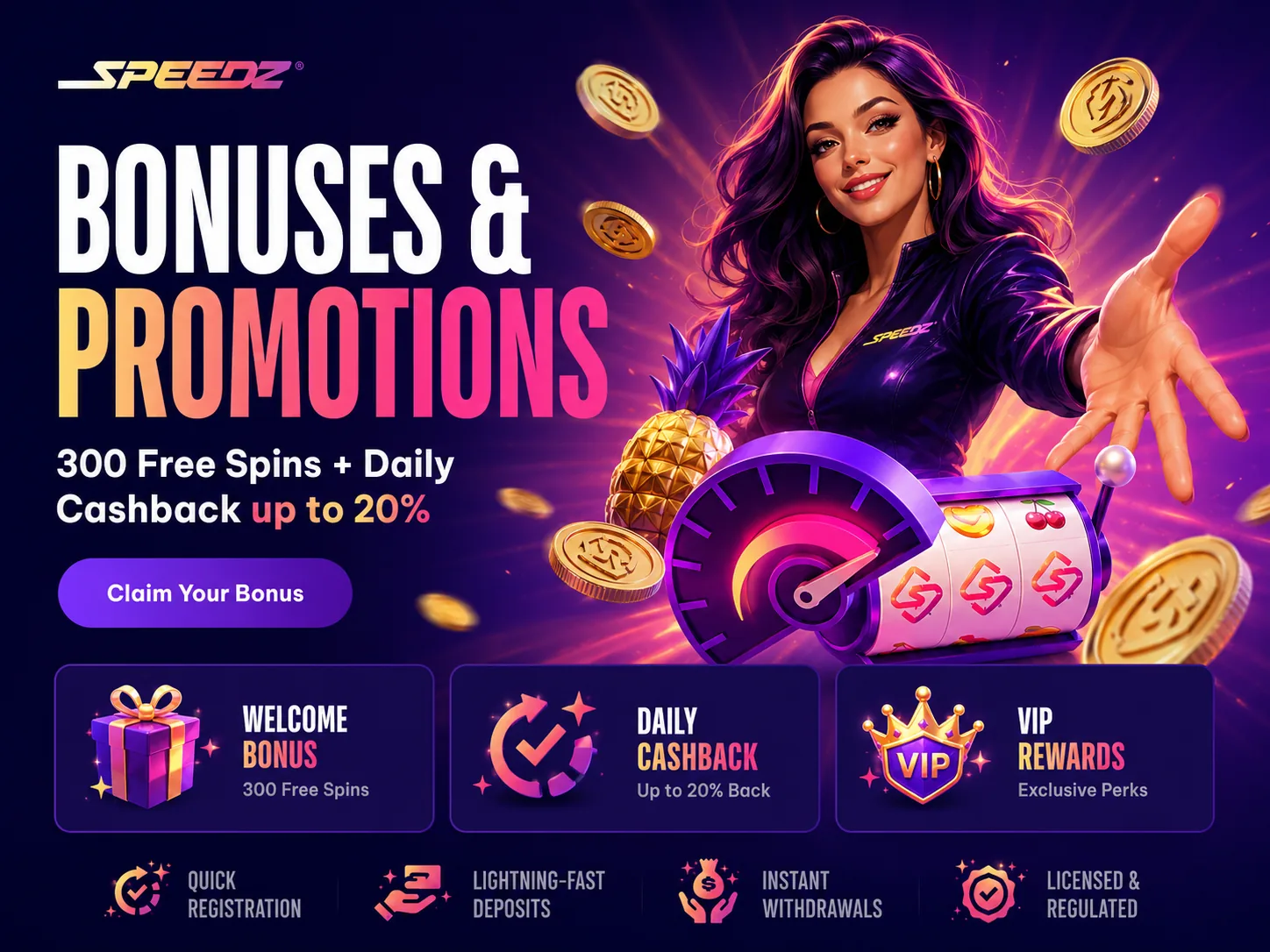 Speedz Casino promotions and daily cashback overview