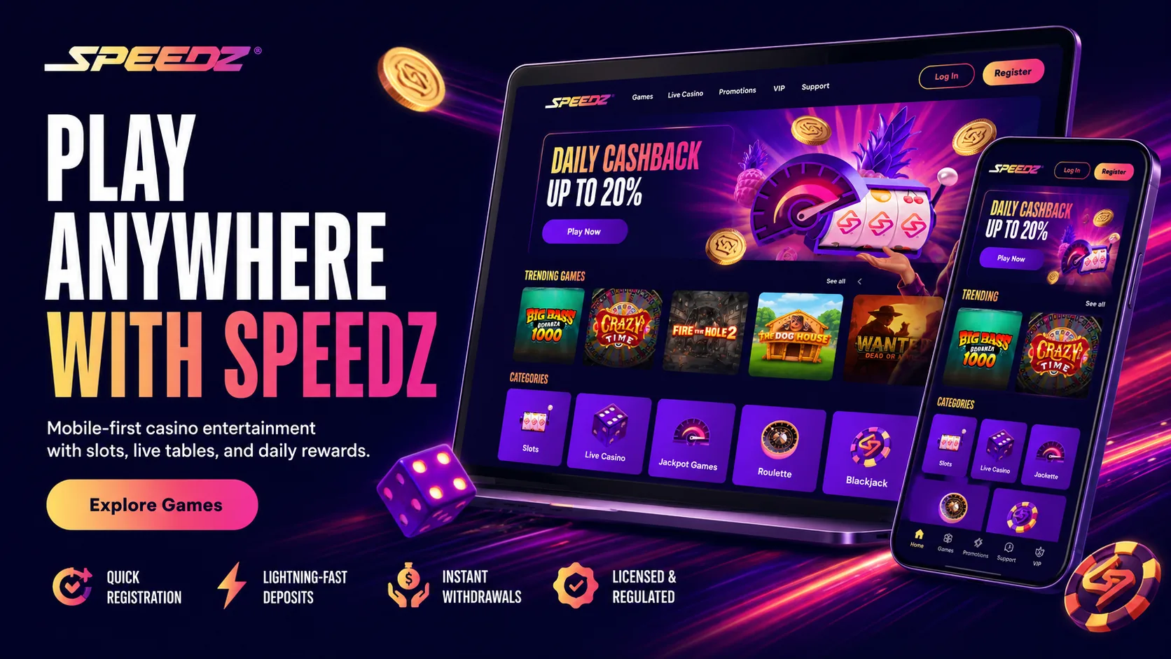 Speedz Casino play anywhere mobile visual