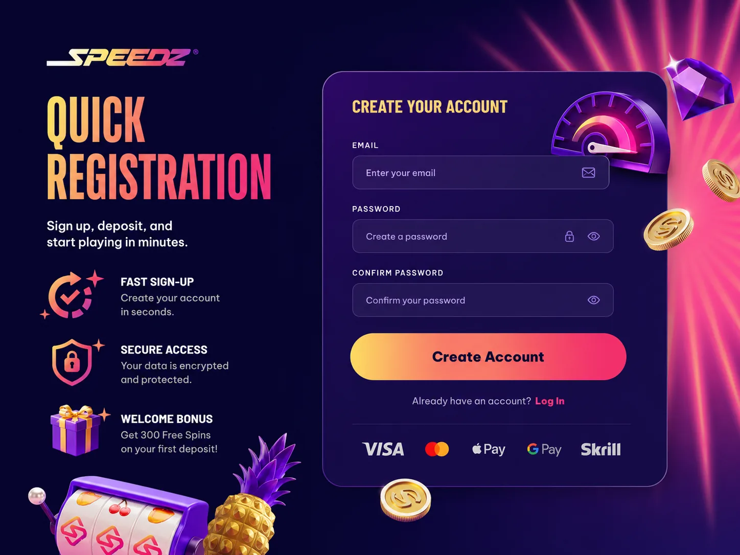 Speedz Casino quick registration form visual